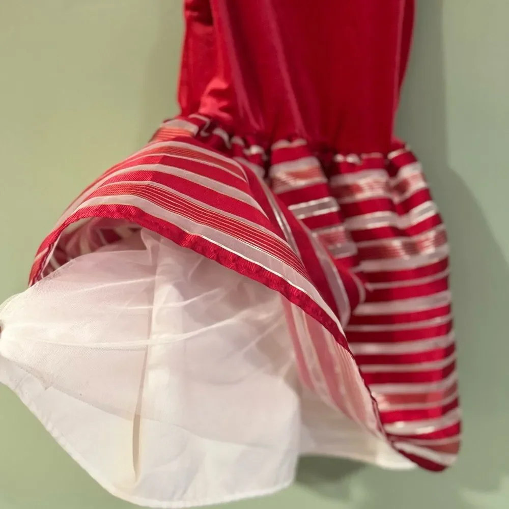Childrens Place Red Velvet Striped Holiday Tutu Dress S 5-6 Sparkly Christmas EC